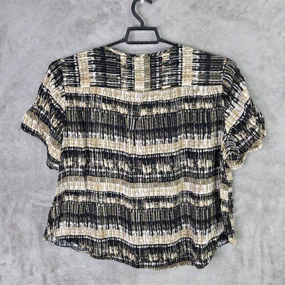 Womens Cato Black & Beige Abstract Print Rayon Blouse V Neck Tie Size 26/28W - Picture 4 of 8